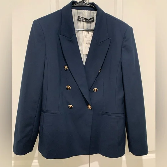 Zara Deep Blue Jacket with Metallic Accents - Picture 1 of 4